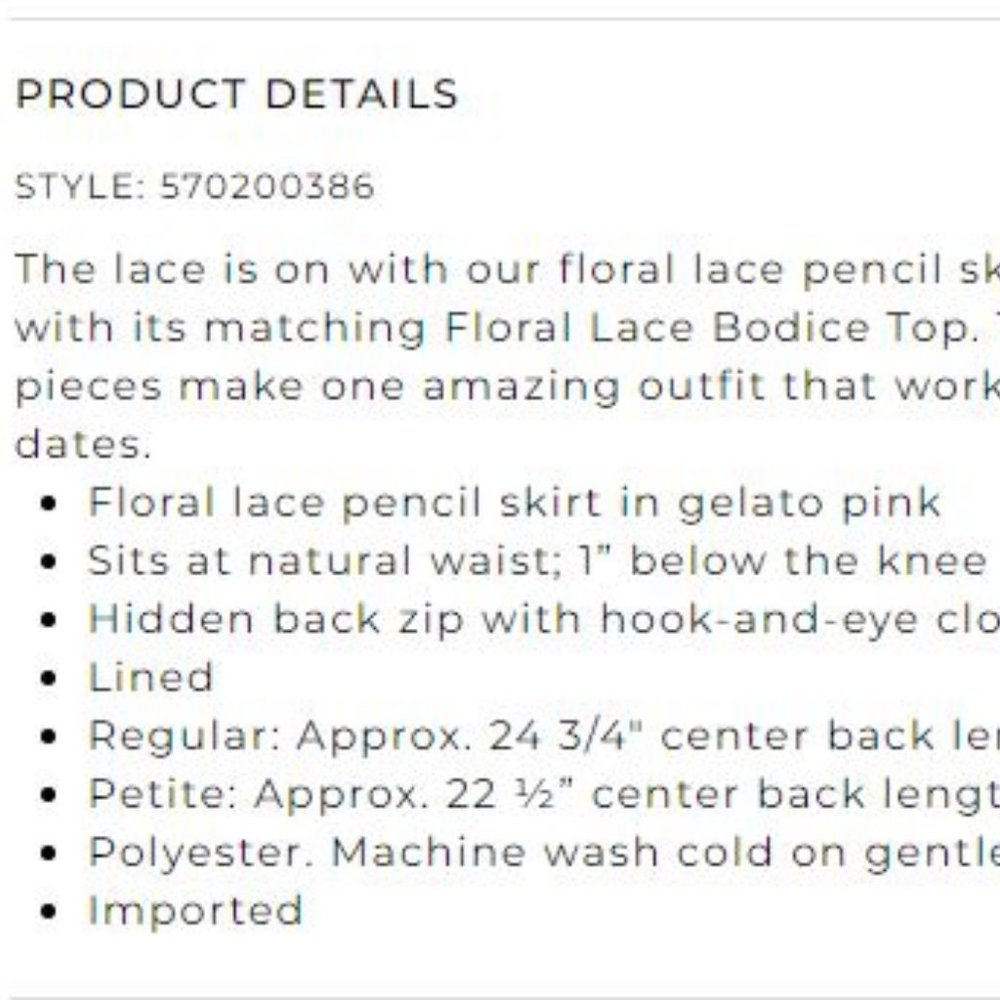 White House Black Market Lace Midi Pencil Skirt in Gelato Pink Size 2 back zip - Picture 3 of 10